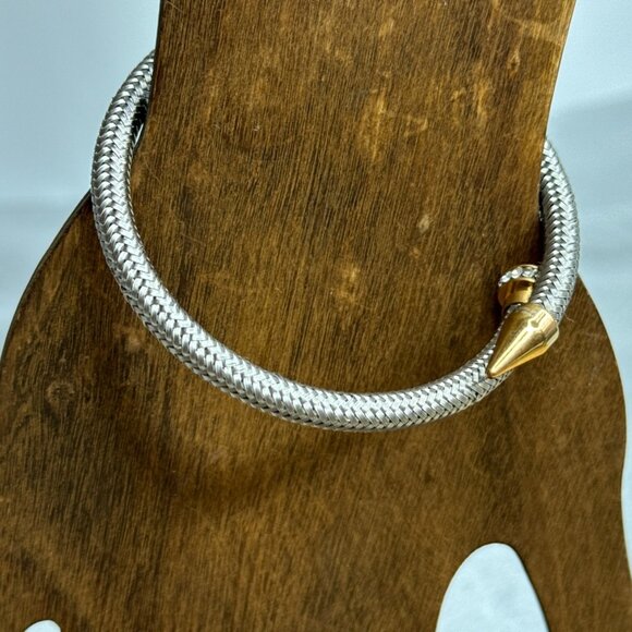 Nail Head Bangle Cuff Bracelet Mesh Stainless Steel Pave Crystals Gold Tone - Picture 3 of 8